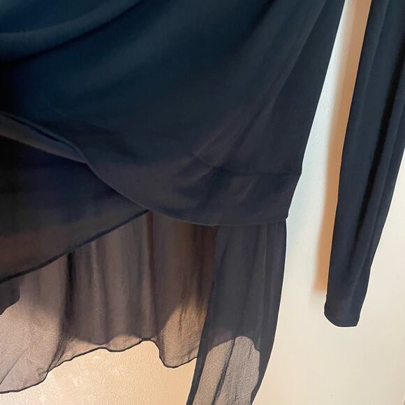 Eileen Fisher Womens Small Black Stretch Silk Jersey Top with Sheer Silk Overlay - Picture 6 of 13